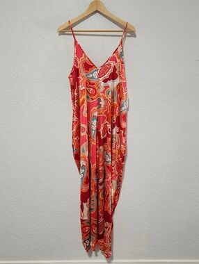 Van Winkle Co Women's Tank Maxi Nightgown Bold Paisley Large Pockets Boho NWT